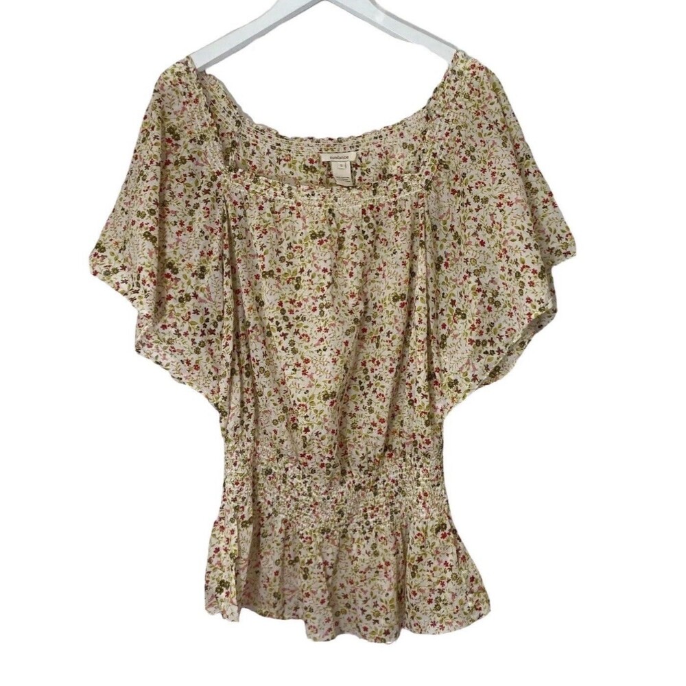 Sundance Women's Floral Cotton Flutter Sleeve Blouse Size Large